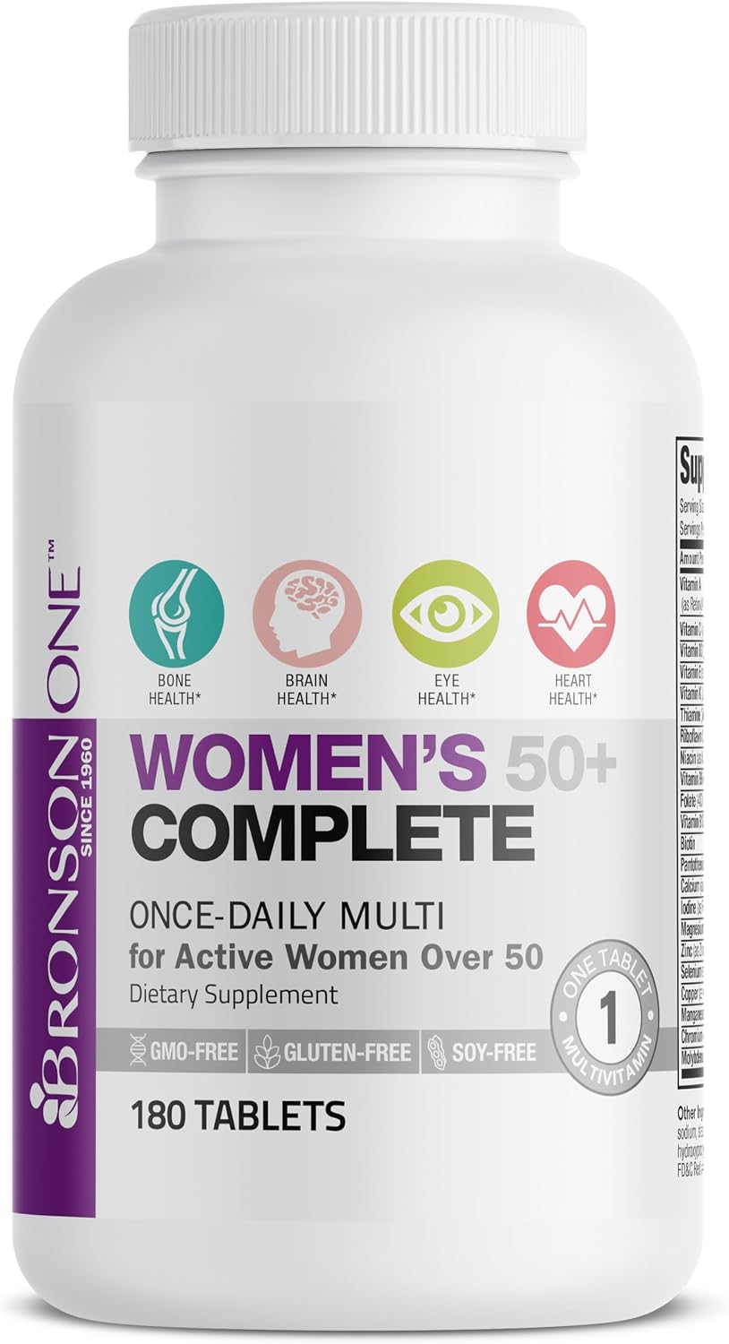 Bronson ONE Daily Women 50+ Complete Multivitamin Multimineral, 180 Tablets | Once-Daily, Targeted Nutrition For Active Women Over 50, Non-GMO, Gluten-Free, Soy-Free
