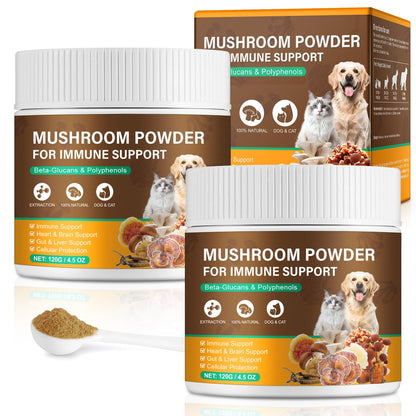 Mushroom Supplement Powder for Dogs & Cats, 11 Beneficial Mushroom Complex for Immune Support, Cellular Protection, Heart & Brain Health Lion's Mane, Reishi & Turkey Tail, Bacon Flavor - 120g