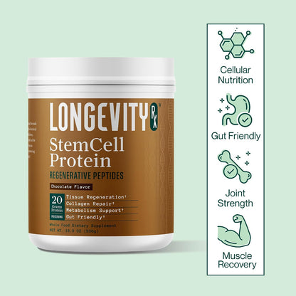 Stem Cell Protein Powder Chocolate – Bone Marrow & Bone Broth Protein, Bacillus Subtilis AB-22, Natural Peptides – Cellular Recovery – 30 Servings