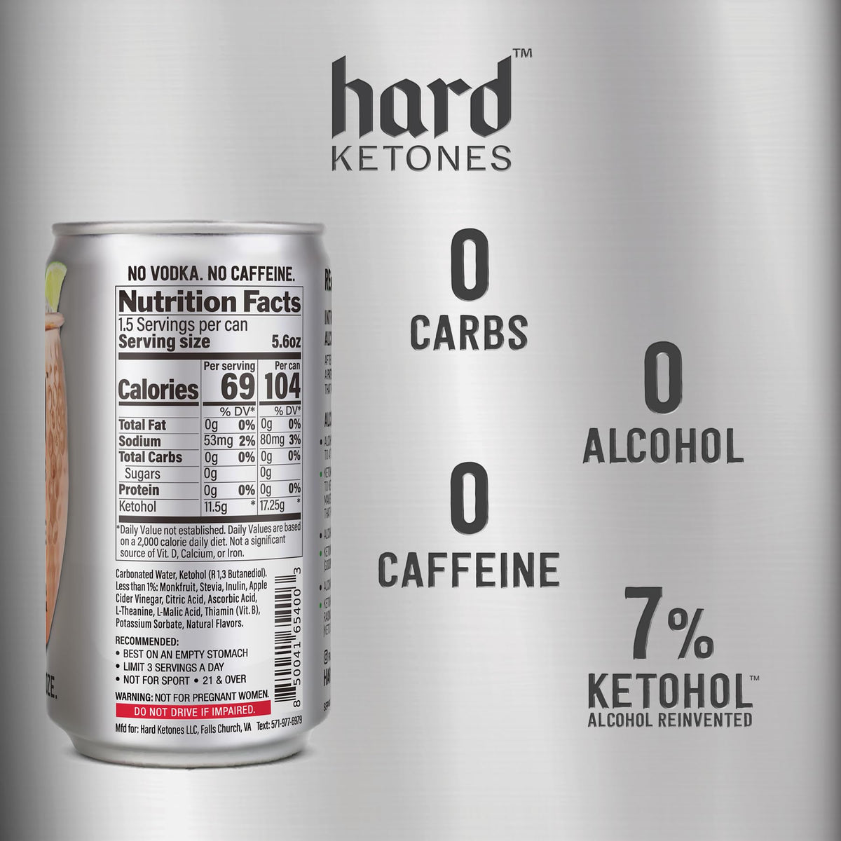 Hard Ketones Ginger Mule | 0.0% Alcohol Alternative with 7% Ketohol | 12 Pack, 8.4 Oz