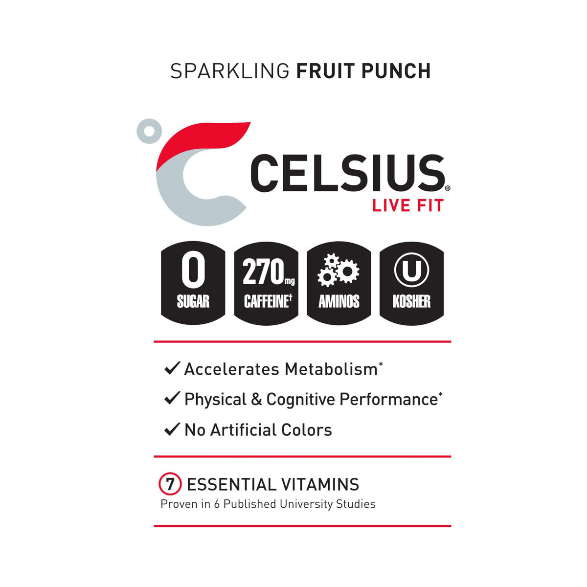 CELSIUS ESSENTIALS, Sparkling Fruit Burst, Performance Energy Drink 16 Fl Oz (Pack of 12)