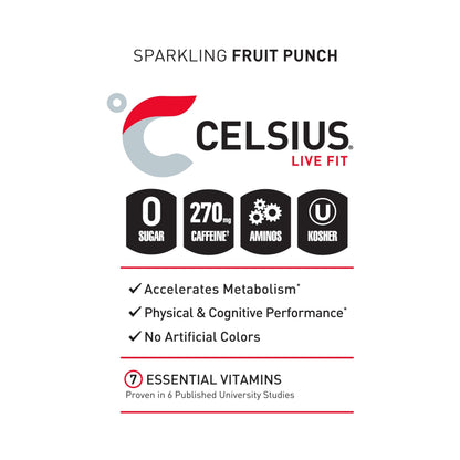 CELSIUS ESSENTIALS, Sparkling Fruit Burst, Performance Energy Drink 16 Fl Oz (Pack of 12)