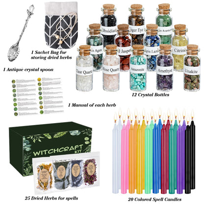 JUSTASHOW 61PCS Witchcraft Supplies for Wiccan Spells, Witchcraft Starter Kit, Spell Candles