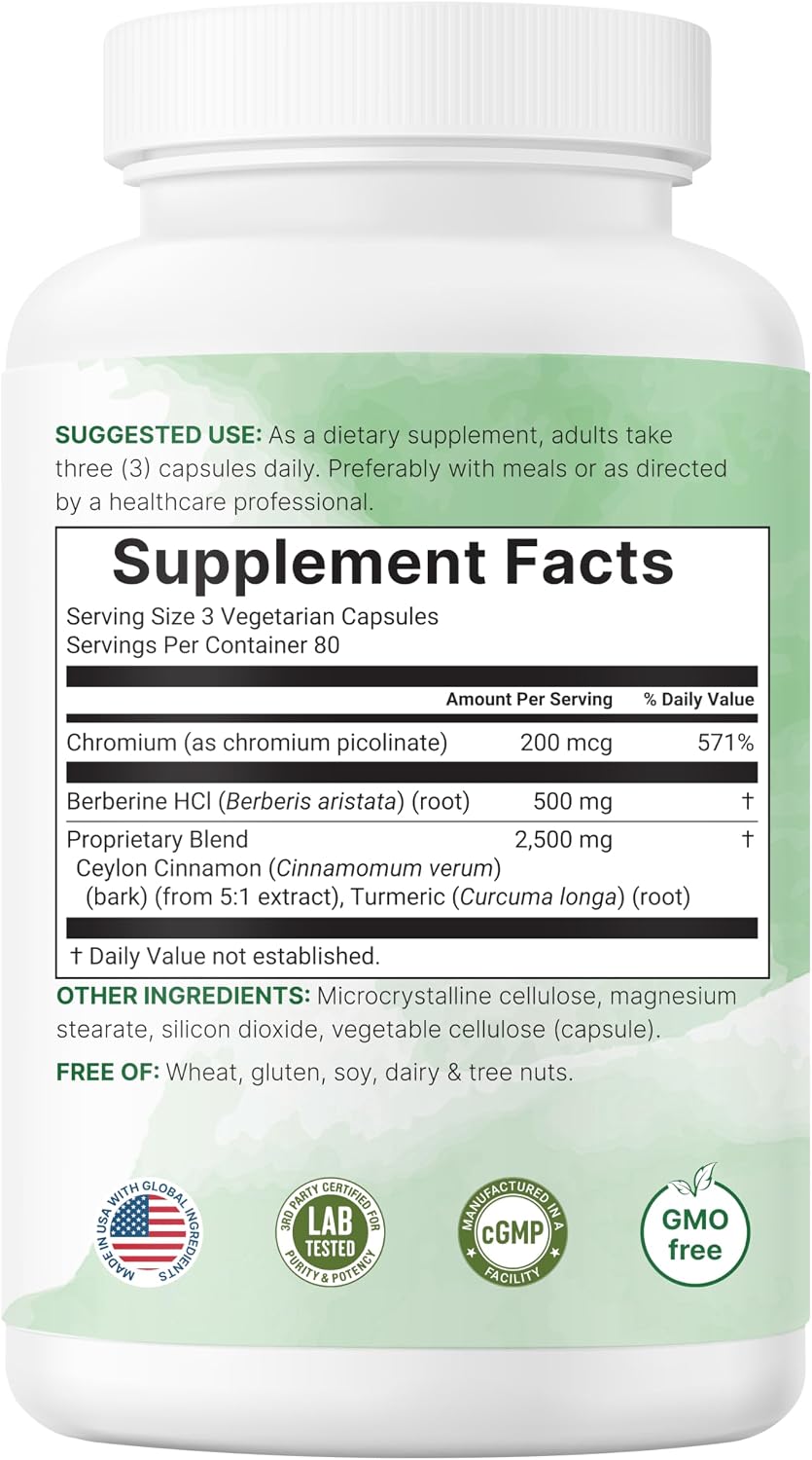 Micro Ingredients Berberine with Ceylon Cinnamon, 240 Veggie Capsules | High Absorption Berberine HCI Supplement + Turmeric Root & Cinnamon Bark Extract | Non-GMO, Gluten Free