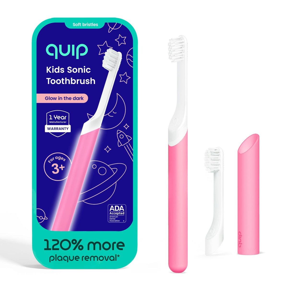 Quip Sonic Electric Toothbrush for Kids with Timer, Glow in the Dark Green