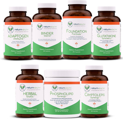 Lyme and Co-Infection Recovery Kit 7-Supplement Microbial Gut Cleanse Kit - Cleansing Supplements for Gut, Adaptogens, Binder Blend, Cryptolepis & More - Non-GMO, Plant-Based, USA-Made