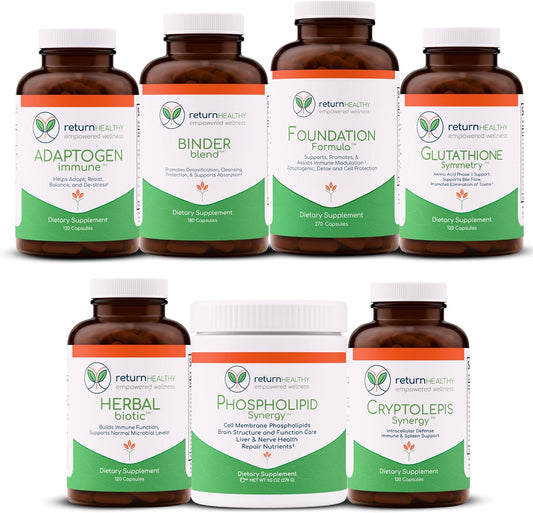 Lyme and Co-Infection Recovery Kit 7-Supplement Microbial Gut Cleanse Kit - Cleansing Supplements for Gut, Adaptogens, Binder Blend, Cryptolepis & More - Non-GMO, Plant-Based, USA-Made