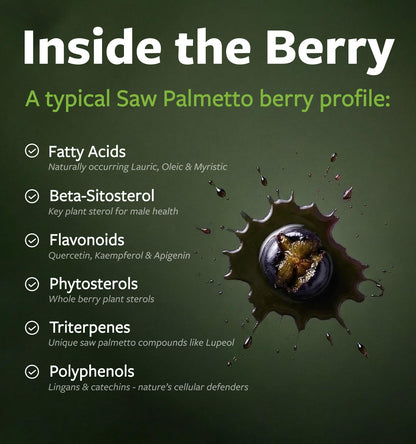 PURE CO USDA Organic Saw Palmetto Supplement - Organic Saw Palmetto for Women & Men's Urinary Tract Prostate & DHT Blocker for Women - Whole Berries - Vegan Non-GMO & Lab Verified (2 Month Supply)