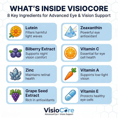 VisioCore Advanced Eye & Vision Support Supplement - Supports Visual Clarity, Retinal Health & Eye Comfort - with Lutein, Bilberry & Vitamin C - 60 Capsules