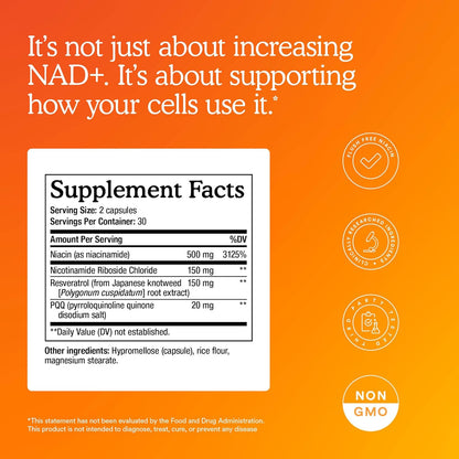 MitoQ NAD+ Dual Action Supplement - NAD+ Supplement with Nicotinamide Riboside (NR), Niacinamide, Resveratrol, & PQQ - Supports Cellular Energy, Focus, Mental Clarity, & Healthy Aging (60 Capsules)
