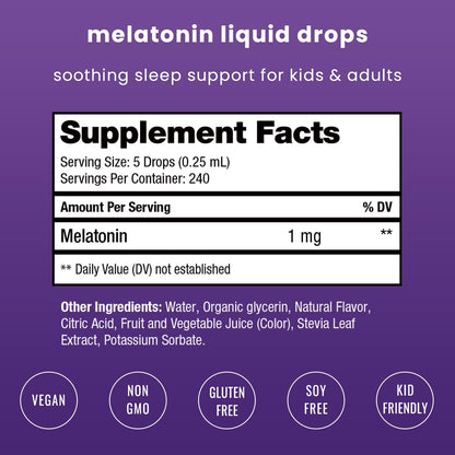 NutraChamps Liquid Melatonin Drops, 480 Servings, Sugar Free Kids Melatonin Liquid Sleep Aid Supplement, Vegan & Non-GMO, Natural Berry Flavor, Melatonin 1 mg Drops