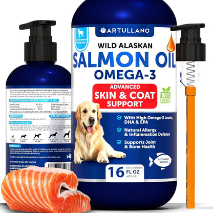 Omega 3 Fish Oil for Dogs - Dog Allergy Chews - Itch Relief & Skin and Coat Supplement with Salmon Oil - Hot Spots Treatment - Allergy & Anti Shedding Support - EPA & DHA Fatty Acids - 120 Treats