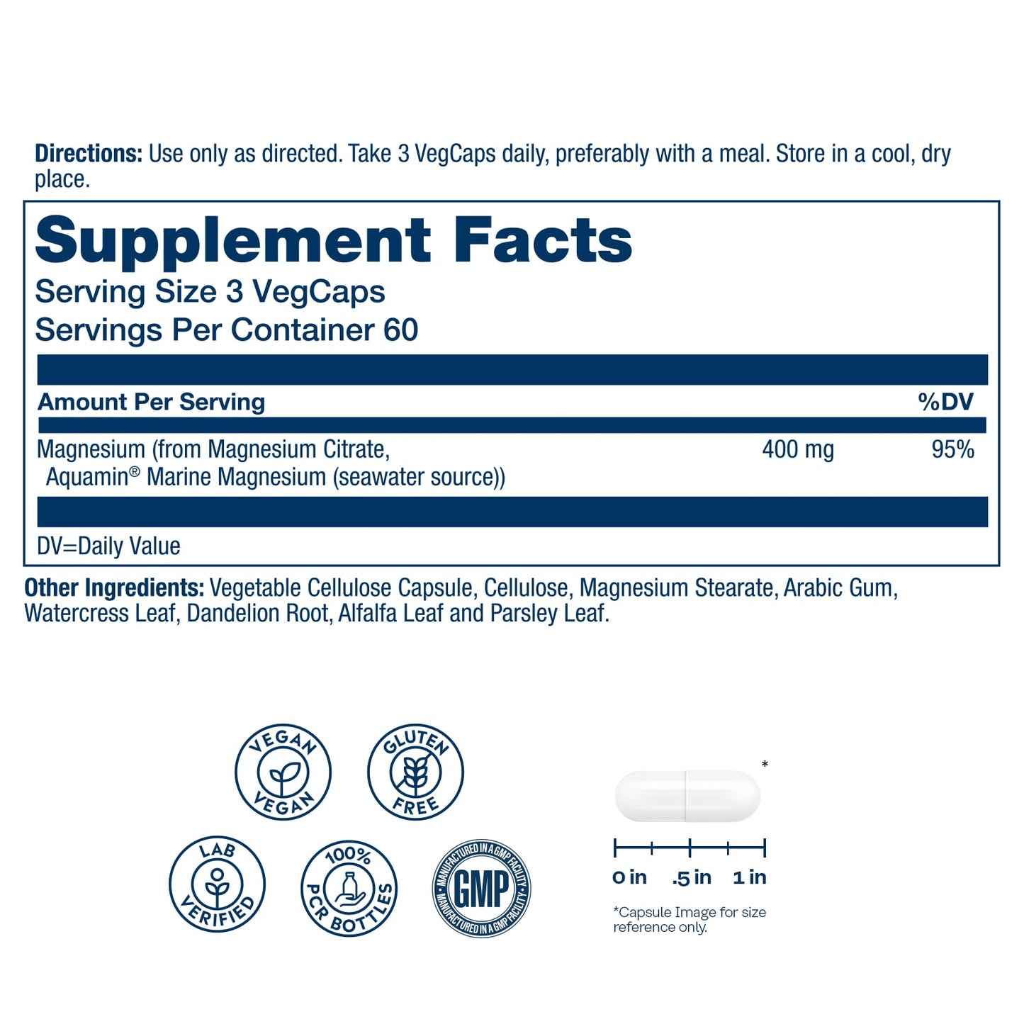 SOLARAY Magnesium Citrate 400mg - Magnesium Supplement - Bone Health, Muscle, Relaxation and Heart Health Support - Vegan, Gluten Free - 60 Servings, 180 VegCaps