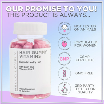 Hello Lovely! Hair Vitamins Gummies with Biotin 5000 mcg Vitamin E & C Support Hair Growt