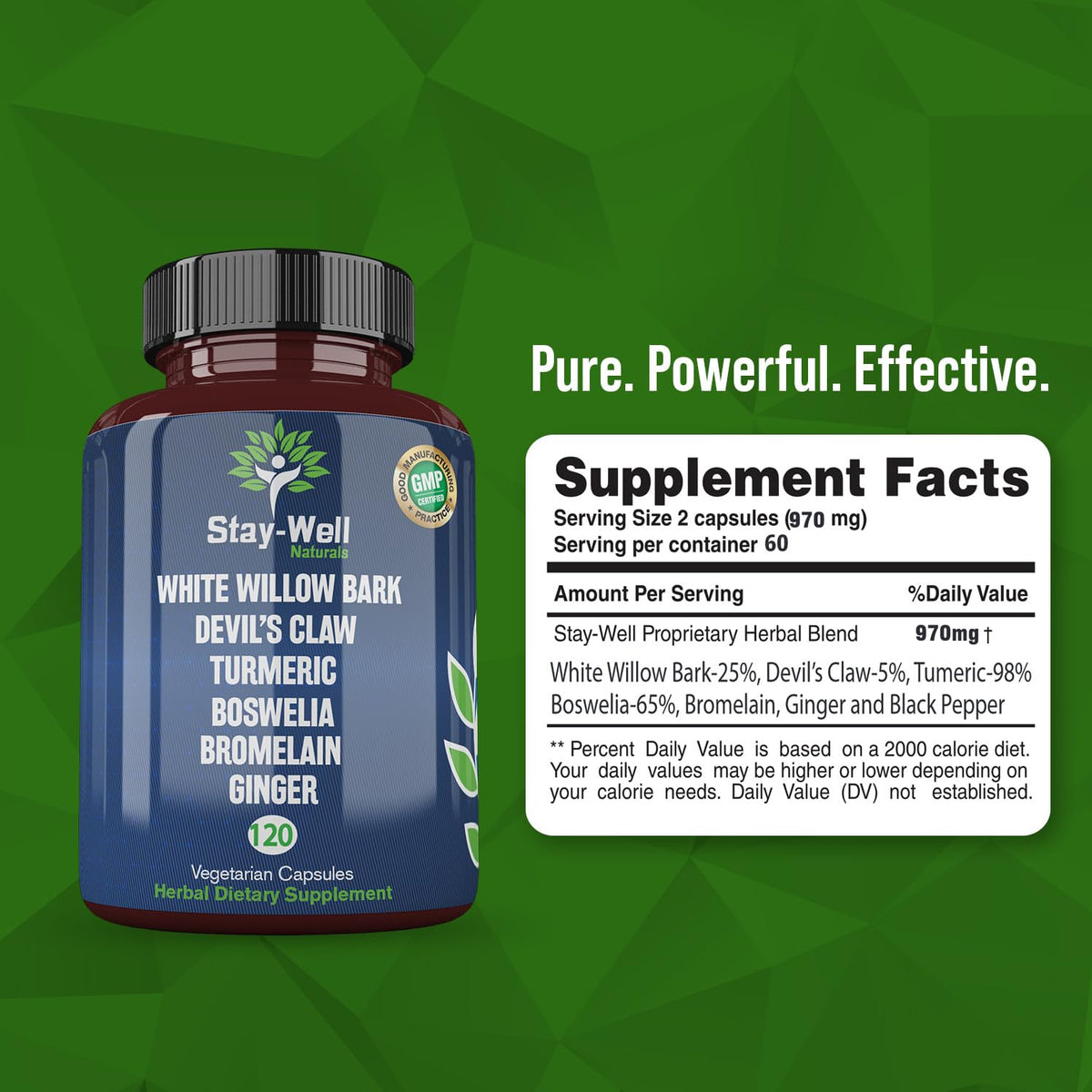 Stay-Well Naturals Pain Relief- White Willow Bark Extract, Devil's Claw, Turmeric, Boswellia