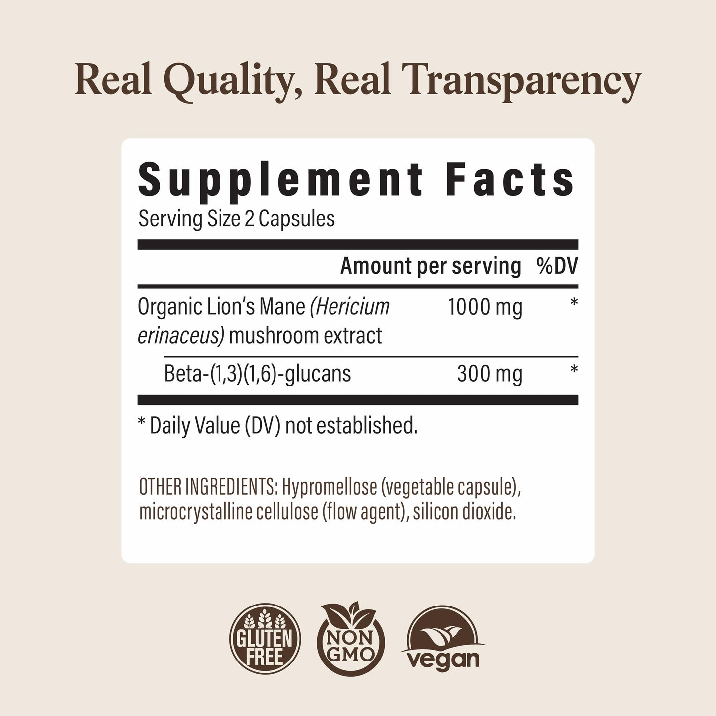 Real Mushrooms Lions Mane Mushroom Cognition (120 Capsules) Lions Mane Mushroom Powder Extract Capsules | Brain Supplement, Brain Vitamins, Focus Supplement