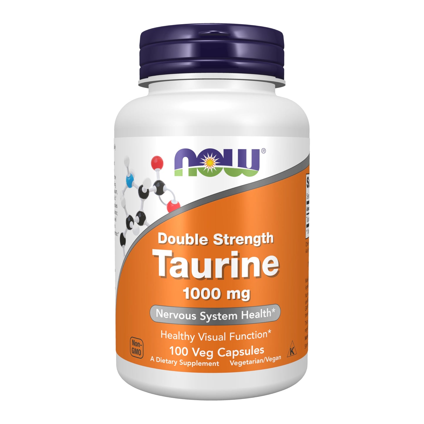 NOW Supplements, Taurine 1,000 mg, Double Strength, Nervous System Health*, 100 Veg Capsules
