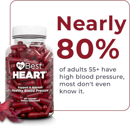 MyBestHeart Blood Pressure Support Supplement for Men & Women - 90 Capsules | Full Results in 60-90 Days - 8 US Patents - Cardiologist Developed - Red Spinach, Potassium Nitrates, Iron & Nitric Oxide