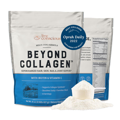Live Conscious Collagen Peptides Powder - Naturally-Sourced Hydrolyzed Collagen Powder - Hair, Skin, Nail, and Joint Support - Type I & III Grass-Fed Collagen Supplements for Women and Men - 16oz