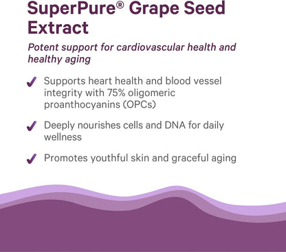 Pure Synergy SuperPure Grape Seed Extract | Organic Grape Seed Polyphenols Supplement with Whole Fruit | for Heart Health, Skin, and Healthy Aging Support (60 Capsules)