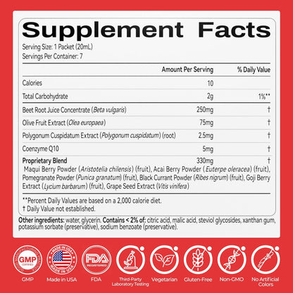 OxyEnergy Heart & Vascular & Blood Pressure Health Liquid Supplement | Nitric Oxide, Beet Root & CoQ10 & Olive & Resveratrol, Non-GMO, Natural Berry Flavor 21 Stick Packs