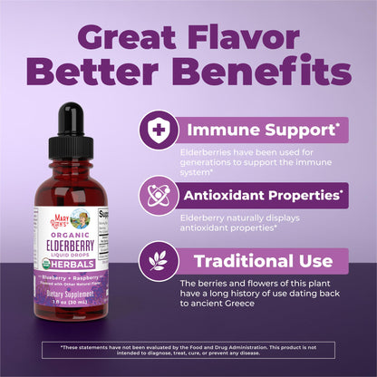 MARYRUTH'S Elderberry Liquid Drops for Adults & Kids | Immune Support | Antioxidant | 150mg Elderberry Extract | USDA Organic | CLP Purity Award | Sugar Free | Vegan | Non-GMO | Gluten Free | 1 oz