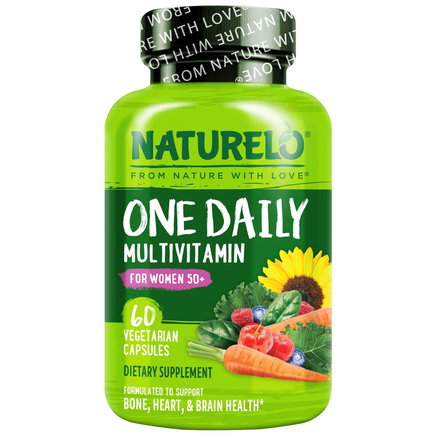 NATURELO One Daily Multivitamin for Women 50+ (Iron Free) - Menopause Support for Women Over 50 - Whole Food Supplement - Non-GMO - No Soy - 60 Capsules - 2 Month Supply