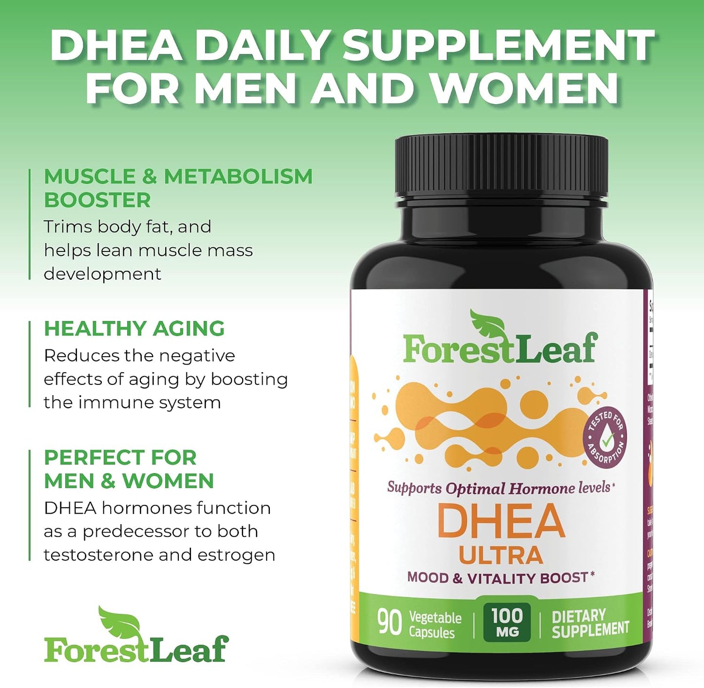 DHEA 100mg | DHEA Supplement for Women | DHEA Supplement for Men | Pure High Strength Micronized Dehydroepiandrosterone | Supports Energy, Hormone Balance, Anti-Aging, Mood | 90 Caps (3-Month Supply)