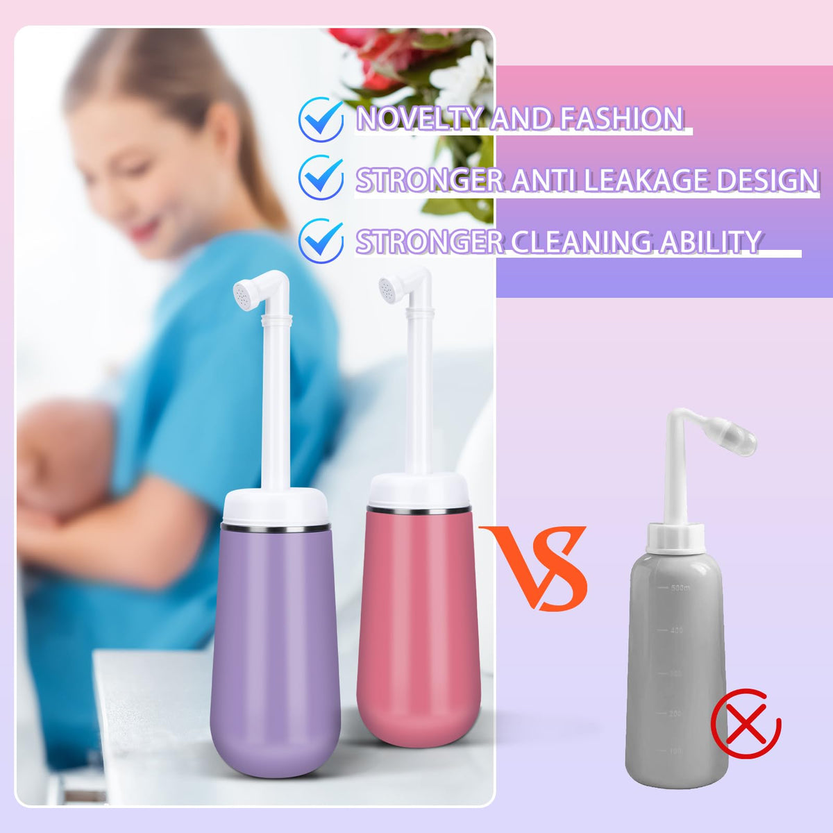 Peri Bottle for Postpartum Care, 13.5 OZ Perineal Bottle for Recovery and Cleansing After Birth