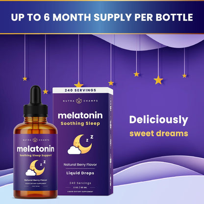 NutraChamps Liquid Melatonin Drops, 480 Servings, Sugar Free Kids Melatonin Liquid Sleep Aid Supplement, Vegan & Non-GMO, Natural Berry Flavor, Melatonin 1 mg Drops