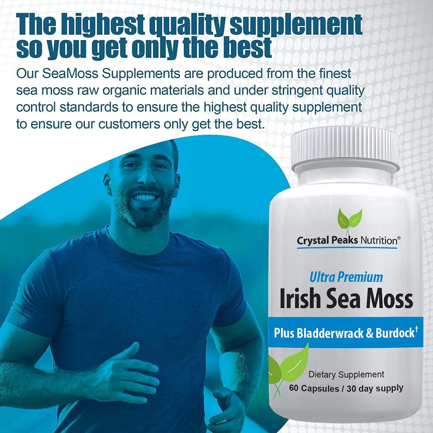 Organic Sea Moss Supplements with Bladderwrack and Burdock Root. Pure Sea Moss Supplement, Vegan, No Fillers, 60 SeaMoss Capsules with BioPerine for Maximum Benefit
