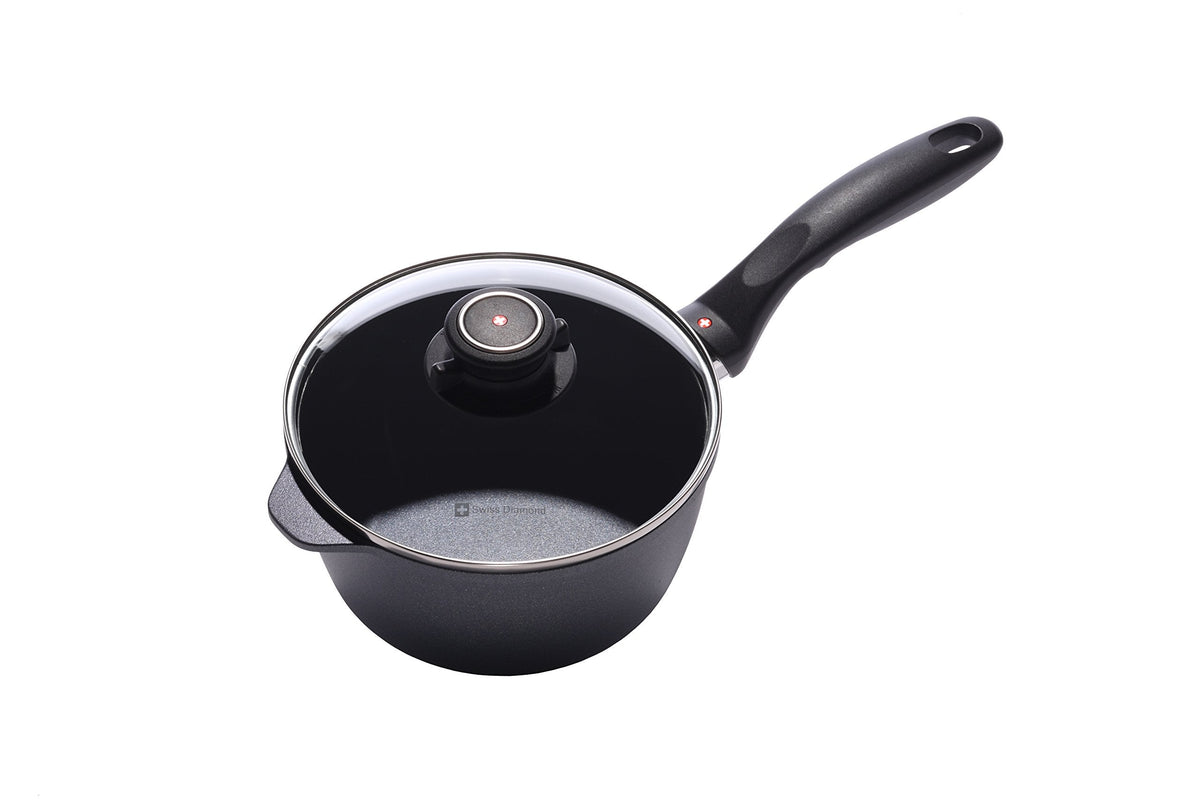Swiss Diamond 7" 2.2 Quart Saucepan HD Nonstick Diamond Coated Aluminum Saucepan