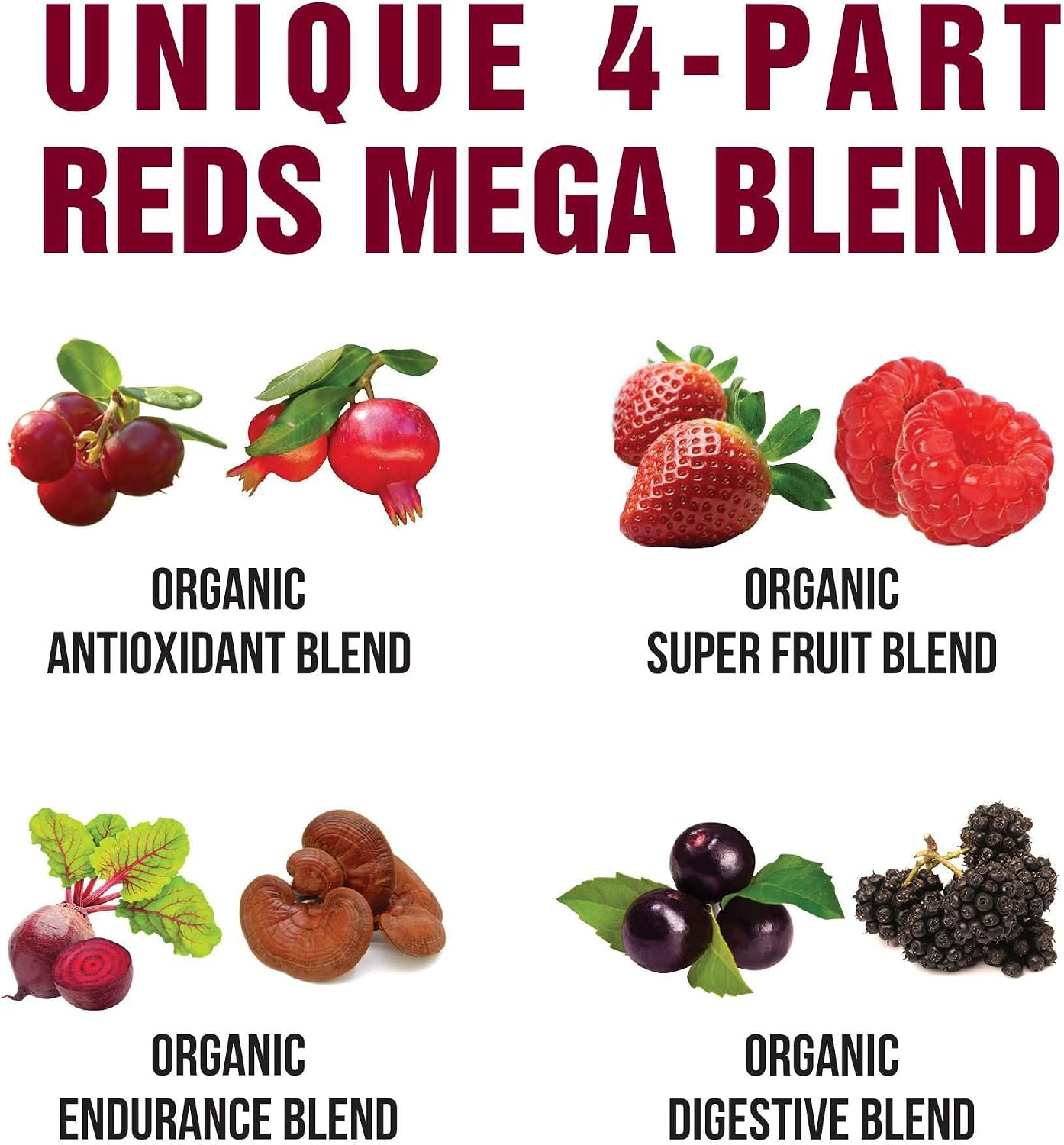 Peak Performance Organic Reds Superfood Powder, Best Tasting Red Juice Super Food w/ 25+ All Natural Ingredients & Polyphenols, Vital for Max Energy and Detox - Raspberry, Elderberry, Beetroot