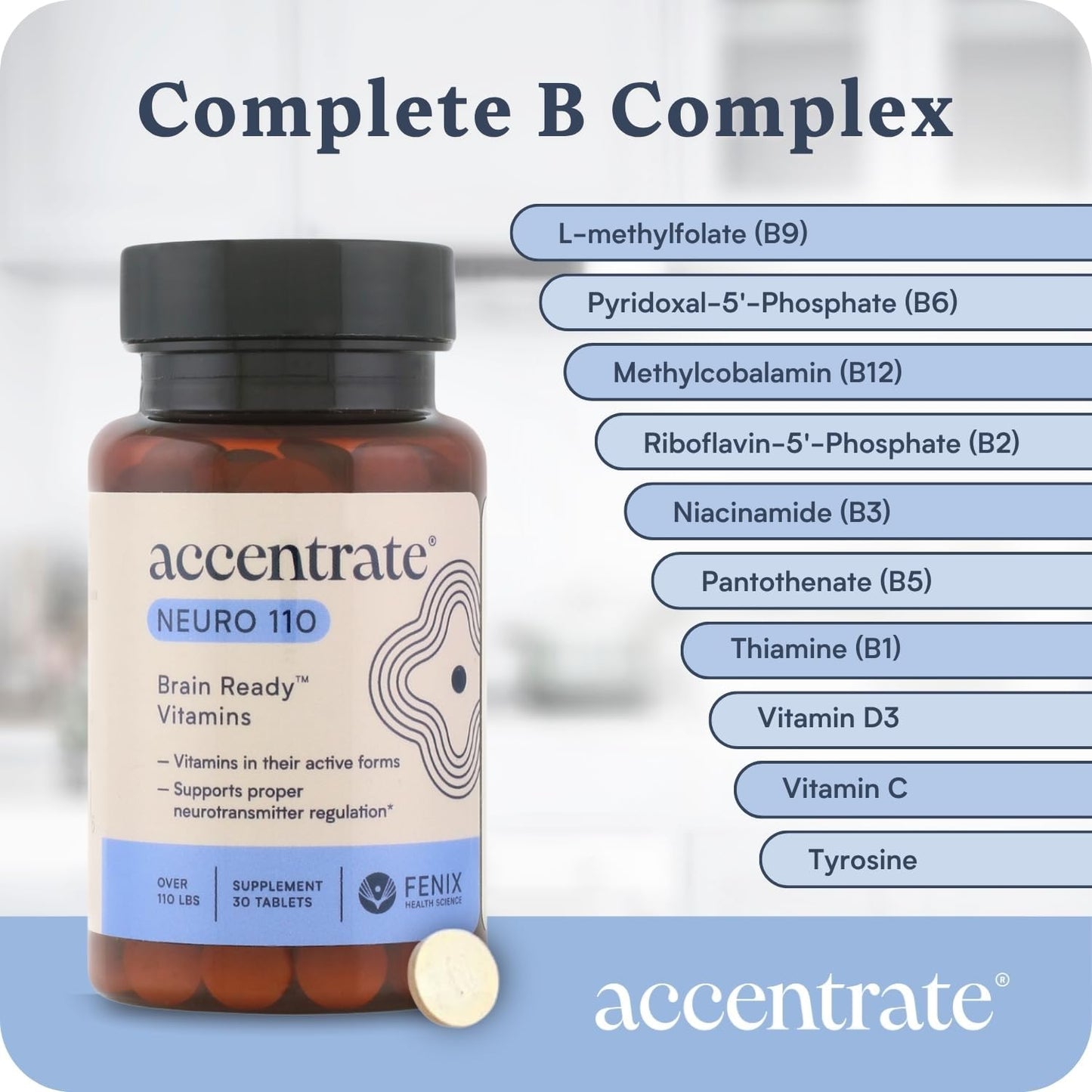 Accentrate Neuro - Brain Health, Methylated Vitamin B Complex, MTHFR | Every B vitamin already in its active form, so your body does not have to convert it first. Supports focus and mood.