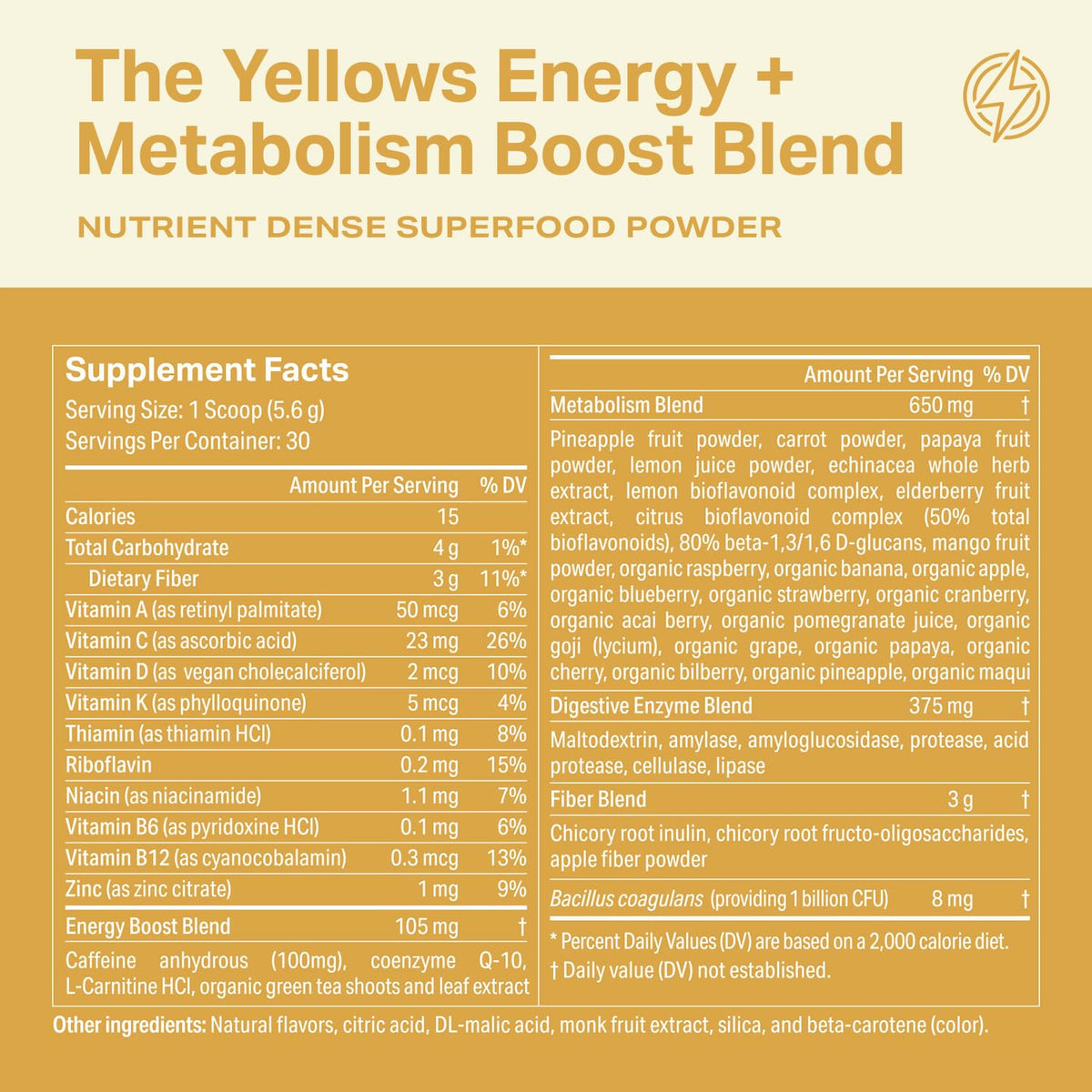 Proper The Yellows Energy Drink Powder - Sugar Free Caffeine Drink Mix 30