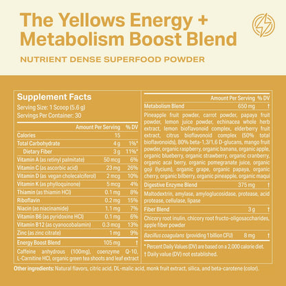 Proper The Yellows Energy Drink Powder - Sugar Free Caffeine Drink Mix 30