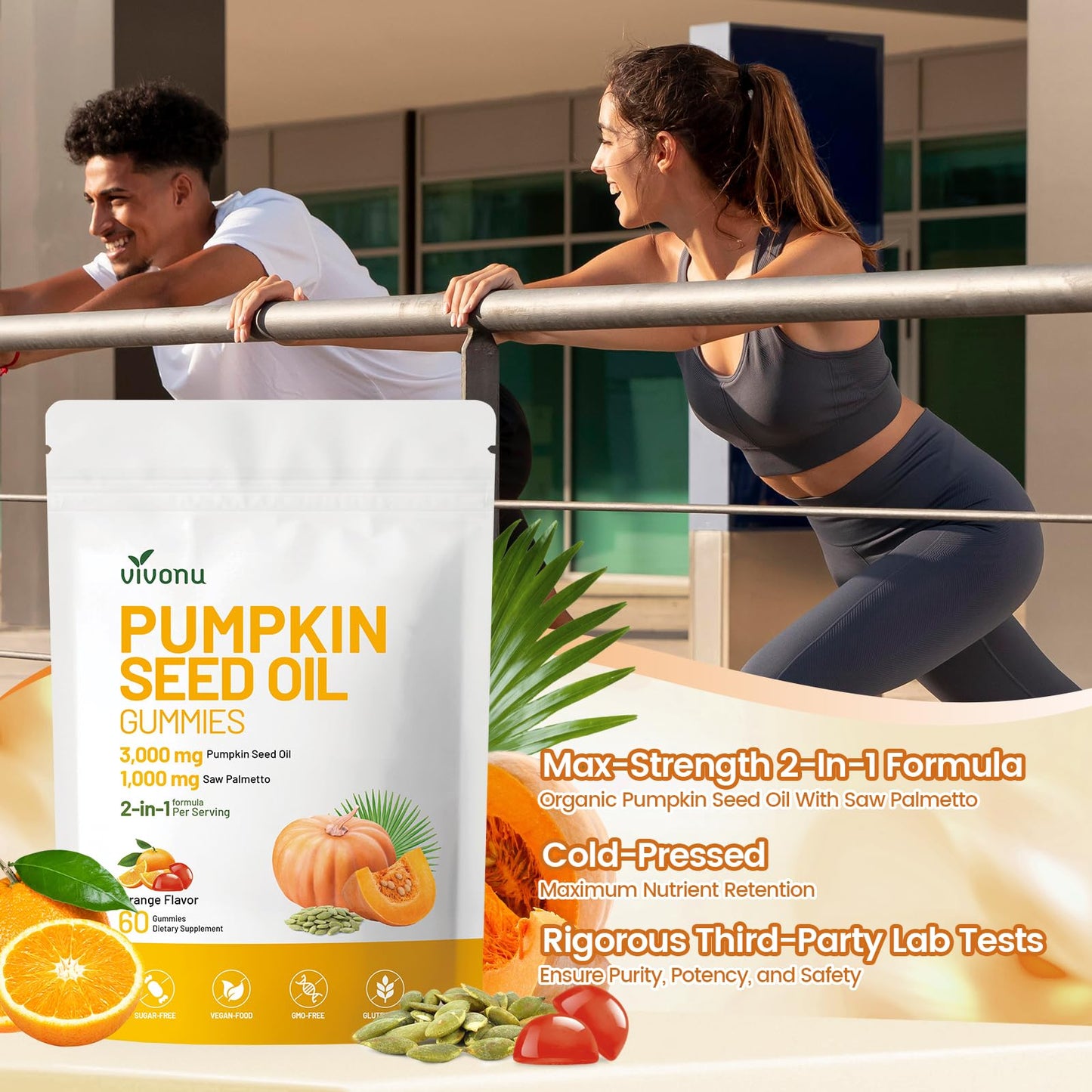 Organic Pumpkin Seed Oil Gummies,Cold Pressed Pumpkin Seed Oil with Saw Palmetto Gummies,for Prostate Health,BPH Support,Hair & Bladder Control - Non-GMO,Sugar-Free