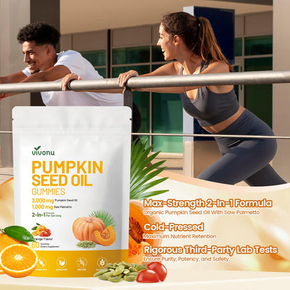 Organic Pumpkin Seed Oil Gummies,Cold Pressed Pumpkin Seed Oil with Saw Palmetto Gummies,for Prostate Health,BPH Support,Hair & Bladder Control - Non-GMO,Sugar-Free