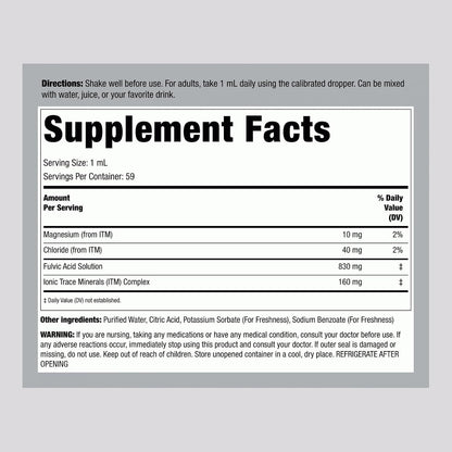 Piping Rock Liquid Fulvic Acid Drops | 2 fl oz | with Trace Minerals | Ionic Supplement | Vegetarian, Non-GMO & Gluten Free