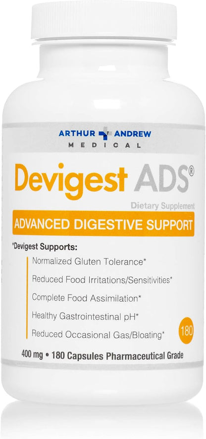 Arthur Andrew Medical - Devigest ADS, Advanced Digestive Support, Relief for Lactose Intolerance and Casein Sensitivities, Vegan, Non-GMO, 180 Capsules | Advanced Digestive Support, Relief For Lactose, Gluten, & Dairy Intolerance, & Casein Sensitivities,