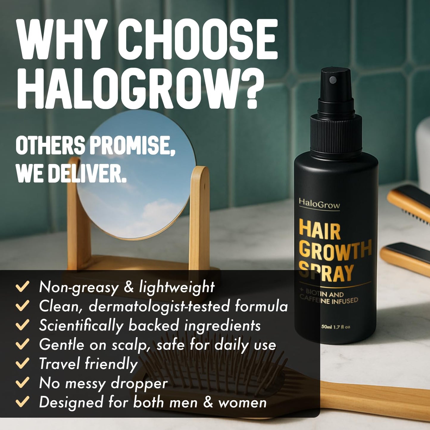 Hair Growth Serum Spray for Women & Men Hair Loss – Biotin & Caffeine, Anti-Thinning Hair Regrowth Oil, Advanced Thickening Formula – 1.7 fl. oz./ 50 ml