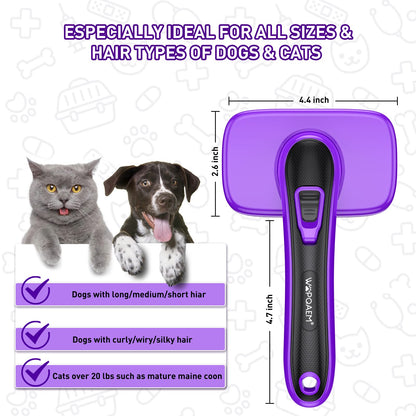 WOPQAEM Dogs Cats Self Cleaning Slicker Brush for Shedding & Grooming Any Breed