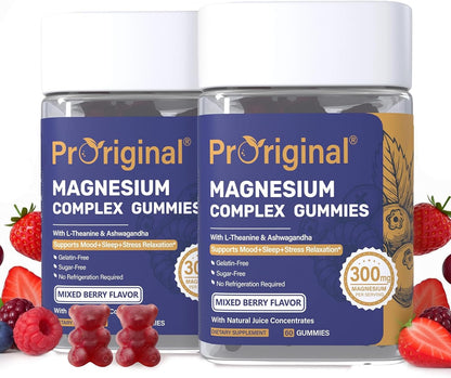 Magnesium Gummies for Stress & Sleep - 300mg Magnesium Complex with Glycinate, Citrate, Malate & Taurate - Supports Relaxation, Muscle & Heart Health - Vegan, Sugar-Free, Non-GMO - 120 Gummies