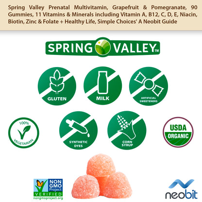 Spring Valley Prenatal Multivitamin, Grapefruit & Pomegranate, 90 Gummies, 11 Vitamins