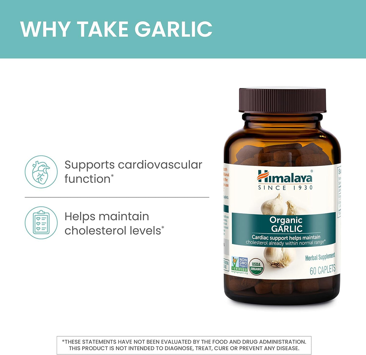 Himalaya USDA Organic Garlic Supplements, 1400 mg, 60 Caplets