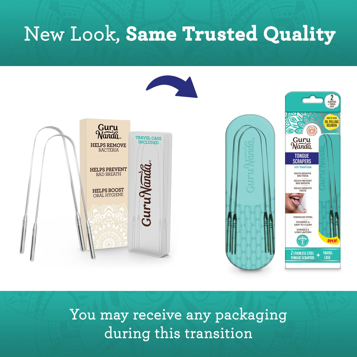 GuruNanda Tongue Scraper for Adults 2 count (Pack of 1) with Travel Case, 420 Medical