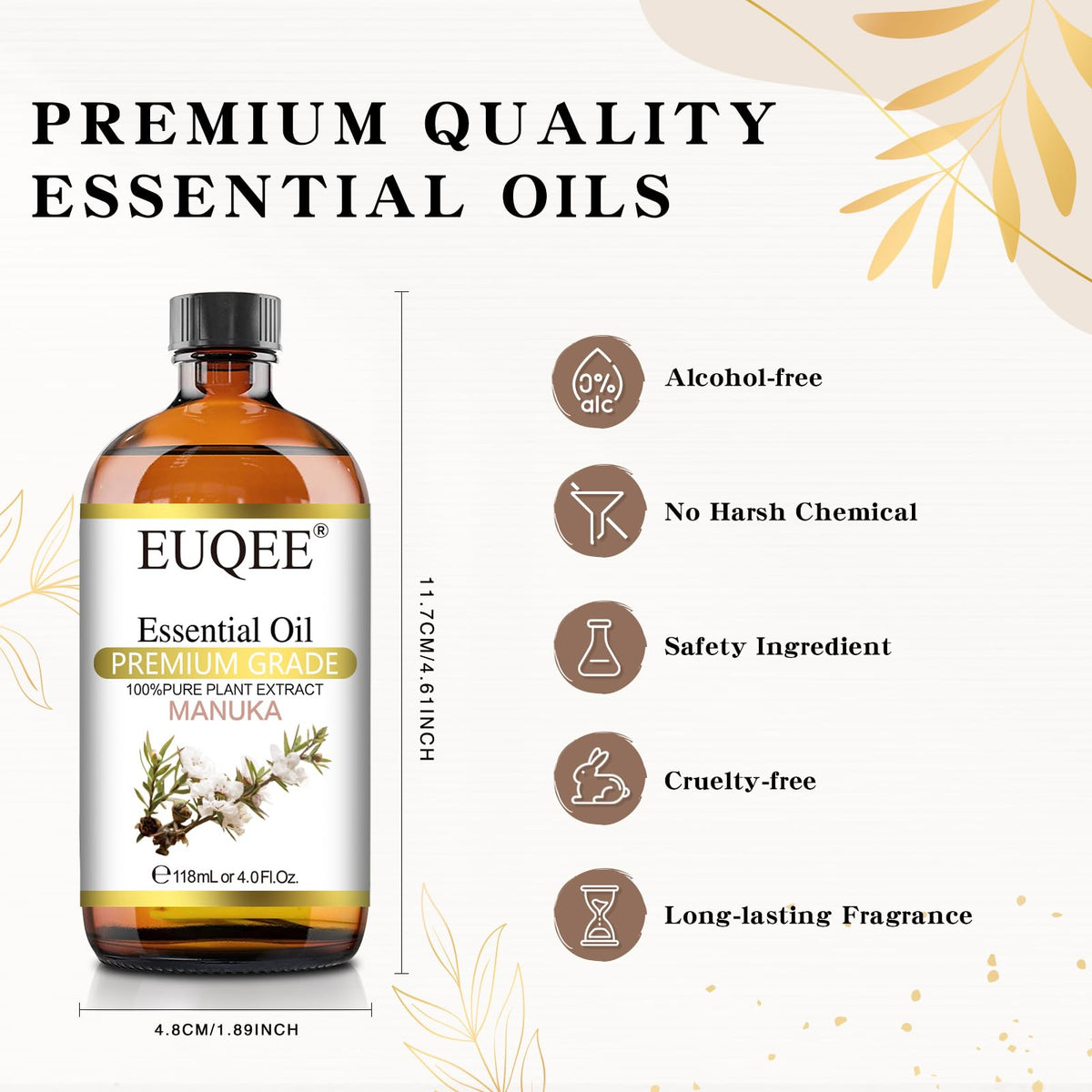 EUQEE Manuka Essential Oil 118ml Large Capacity Pure Manuka Oil with Glass Dropper for Skin