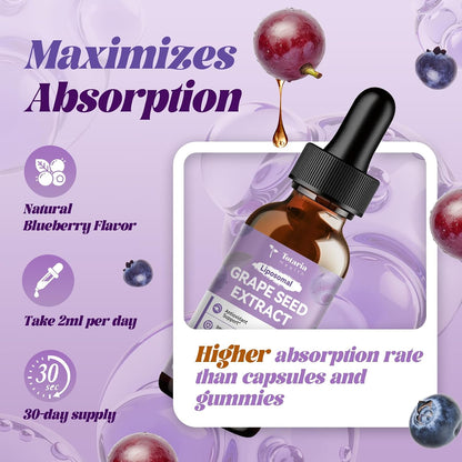 Totaria Grape Seed Extract Liquid Drops | High Potency 95% Polyphenols Antioxidant Supplement for Skin, Heart & Immune Support | Vegan, Gluten Free | Alcohol-Free & Non-GMO | 2FL