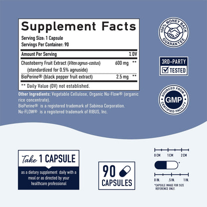 LLK Chasteberry Capsules 600mg - Menopause & PMS Relief Women's Health Supplement