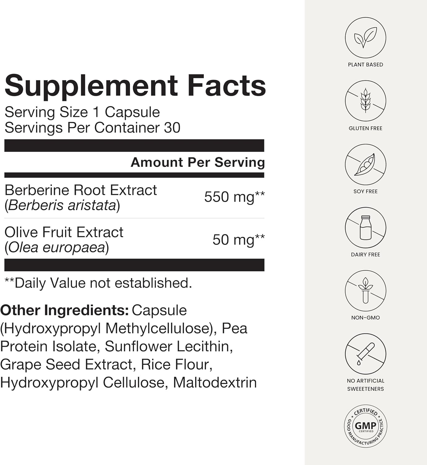 Humann SuperBerine Berberine Supplements, Healthy Metabolism & Blood Sugar Support - Clinically Researched Ingredient - High Absorbency, Concentrated Dose Formula with Olive Leaf Extract - 30 Capsules